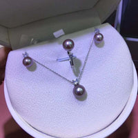 Sterling silver PEARLS set round freshwater pearl pendant &  earring ring 7-8mm