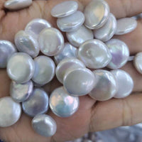 wholesale 50 pcs coin pearls 14-15mm white fresh water pearl loose stone #502