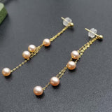 Small Fresh Water Pearl Dangle Earring 18K Solid Gold Finest JEWELLRY