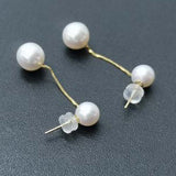 New Gold 18K 6mm 8mm Round FW Pearl Earring Studs&Dangle Women's Finest Jewelry 35mm